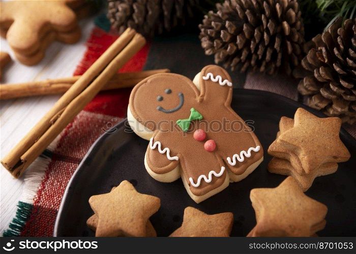 Christmas Homemade gingerbread man cookies, traditionally made at wintertime and the holidays.