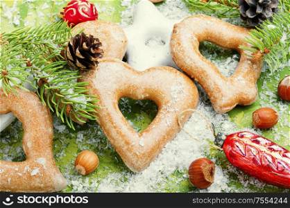 Christmas homemade gingerbread or New Year cookies. Christmas gingerbread and decoration