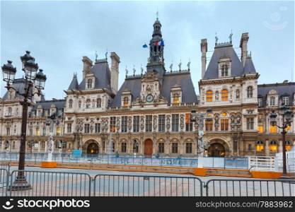 Christmas ice rink in front of Paris City Hall or Hotel de Ville, France