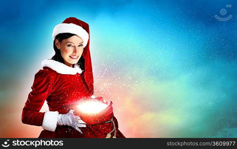 Christmas illlustration of beautiful girl in santa costume