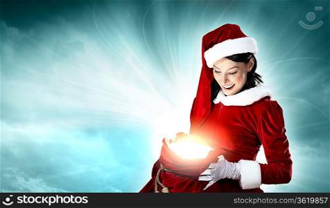 Christmas illlustration of beautiful girl in santa costume
