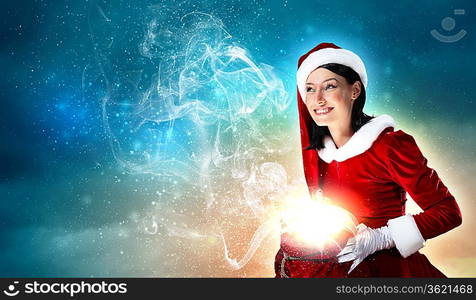 Christmas illlustration of beautiful girl in santa costume