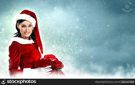 Christmas illlustration of beautiful girl in santa costume