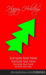 Christmas illustration green tree on red