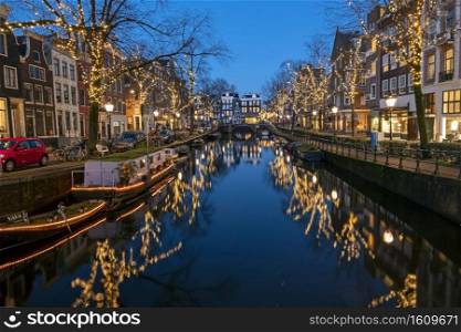Christmas in Amsterdam the Netherlands at sunset