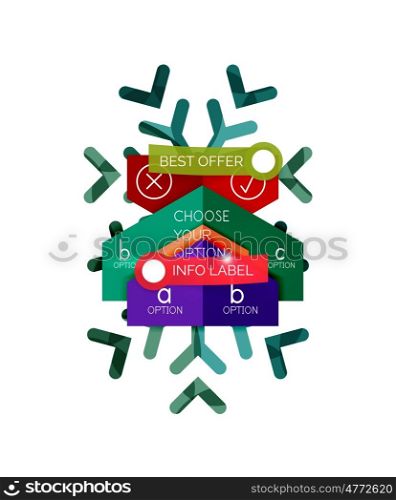 Christmas infographic business templates. Christmas infographic business templates - geometric paper shapes with text and options on snowflake