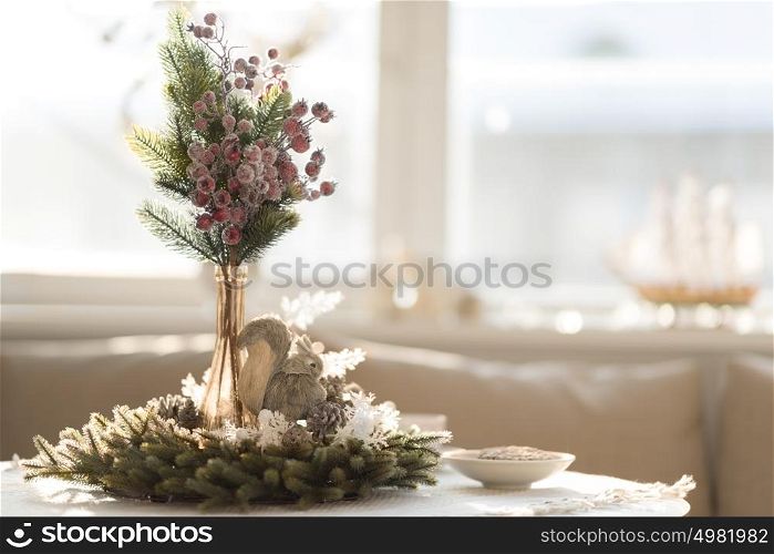 Christmas interior in natural light of sunny day