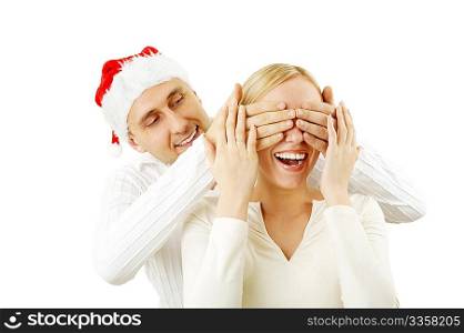 Christmas jokes of the happy pair, isolated