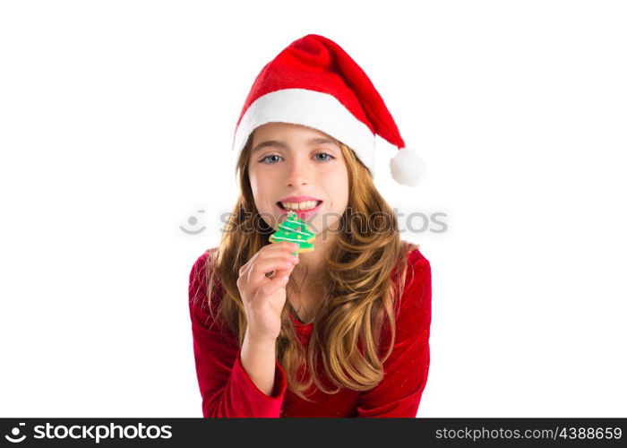 Christmas kid girl Xmas tree cookie isolated on white background