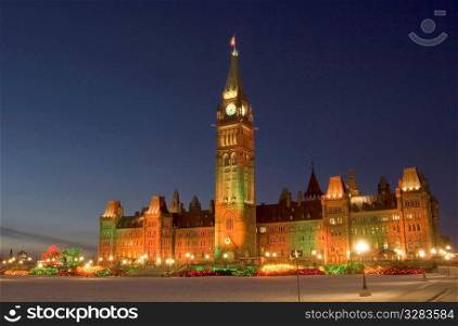Christmas lights at Ottawa&acute;s Parliament Buildings.