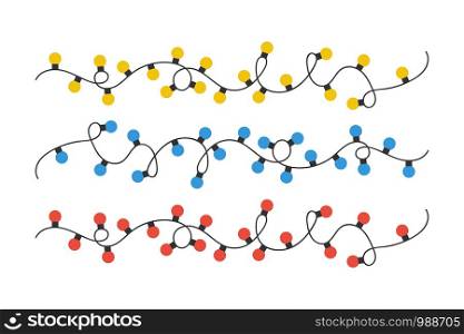 Christmas lights bulbs collection. Red blue and yellow christmas lights bulbs, isolated on white background. Christmas lights bulbs in a row. Vector illustration. Christmas lights bulbs collection. Red blue and yellow christmas lights bulbs, isolated on white background. Christmas lights bulbs in a row. Vector