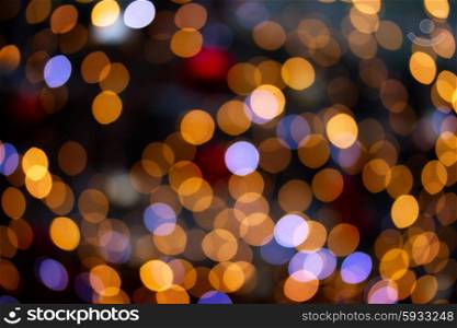 christmas lights defocused background. christmas yellow and blue lights bokeh defocused background