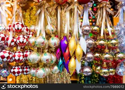 christmas market. Christmas decoration . Colorful Christmas decorations