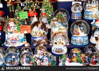Christmas market kiosk details - traditional austrian festive snowballs. Christmas market kiosk details