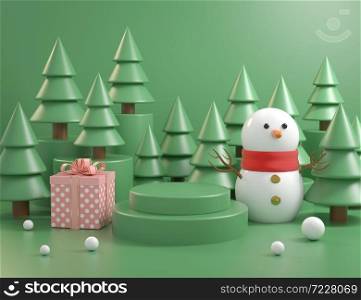 Christmas Mockup Podium Concept With Christmas tree Background 3d Render