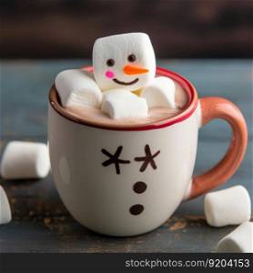 Christmas mug of hot chocolate with little marshmallows. Illustration Generative AI
