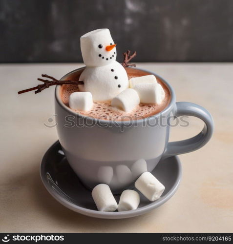 Christmas mug of hot chocolate with little marshmallows. Illustration Generative AI
