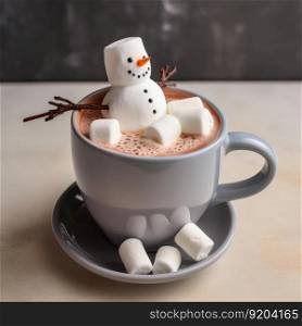 Christmas mug of hot chocolate with little marshmallows. Illustration Generative AI

