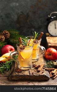 Christmas mulled apple cider with cinnamon and anise, traditional winter warming hot drink, beverage or cocktail