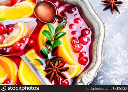 Christmas mulled wine. Christmas mulled wine with orange,cranberry and spices