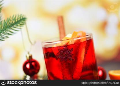 Christmas mulled wine delicious holiday like parties with orange cinnamon star anise spices for traditional christmas drinks winter holidays homemade red mulled wine glasses decorated table