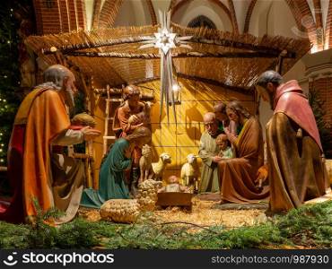 Christmas nativity scene in a church