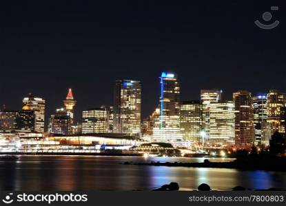 Christmas night scene of downtown Vancouver in Stanley Park, Canada