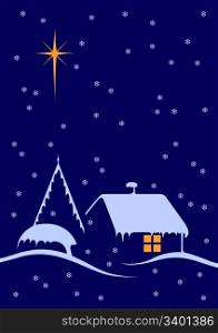 Christmas night scene with big star and snow