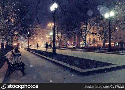 Christmas night winter city landscape