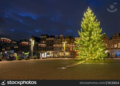 Christmas on the Nieuwmarkt in Amsterdam the Netherlands at night