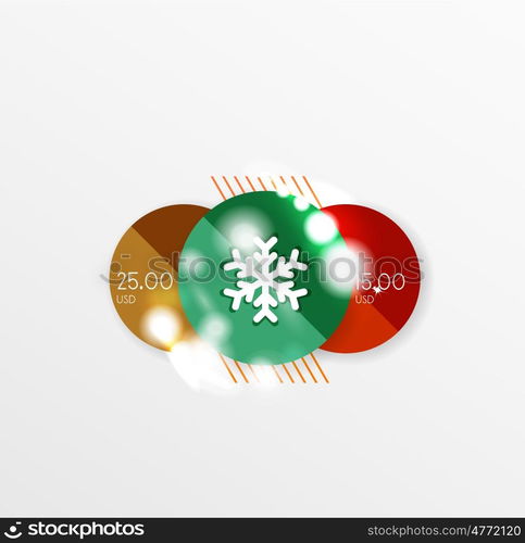 Christmas or New Year promo labels and stickers. Christmas or New Year promo labels and stickers. Circle geometric diagrams with sample text