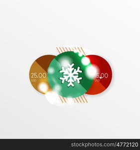 Christmas or New Year promo labels and stickers. Christmas or New Year promo labels and stickers. Circle geometric diagrams with sample text