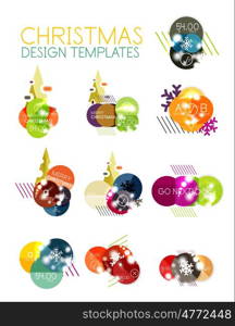 Christmas or New Year promo labels and stickers. Christmas or New Year promo labels and stickers. Circle geometric diagrams with sample text