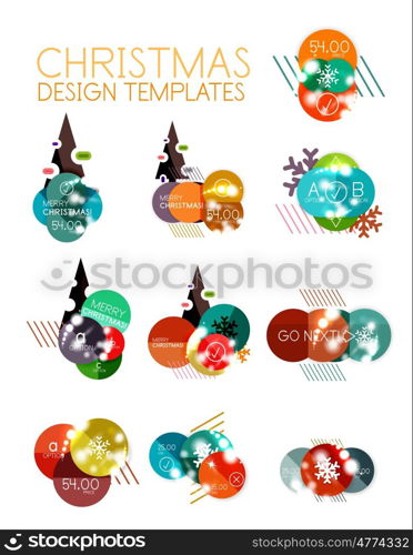 Christmas or New Year promo labels and stickers. Christmas or New Year promo labels and stickers. Circle geometric diagrams with sample text