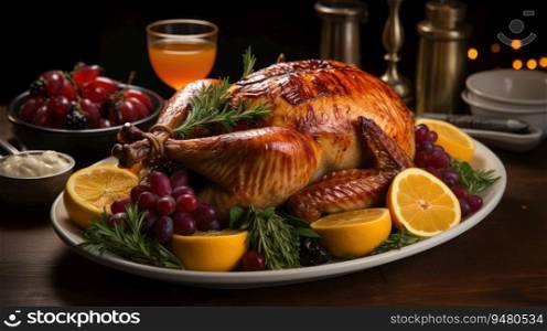 Christmas or thanksgiving turkey on table. Generative AI