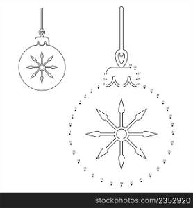 Christmas Ornament Icon Dot To Dot, Christmas Bulb Bubble Decoration, Festoon To Christmas Tree Vector Art Illustration