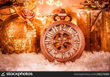 Christmas pocket watch still life.