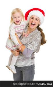 Christmas portrait of happy mother and baby girl