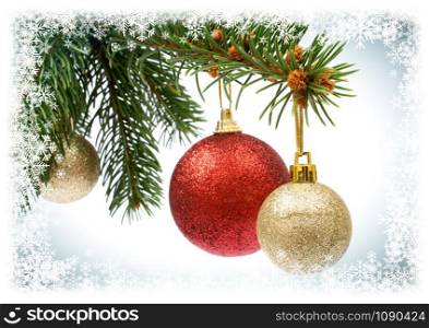 Christmas postcard. Background with ornaments for greeting card, space for text