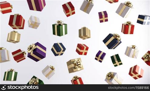 Christmas Presents with White Copy Space Gold Ribbons