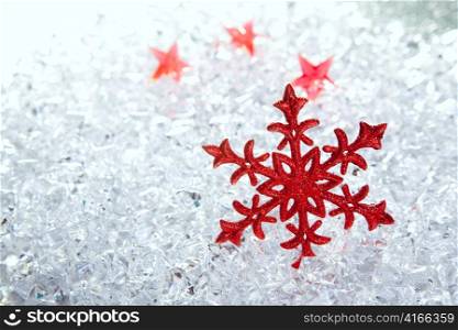 christmas red snowflake on winter ice background