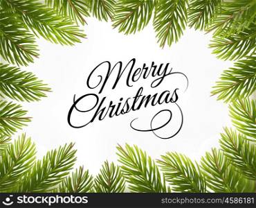 Christmas retro background with tree branches. Vector.