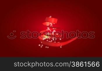 Christmas ribbon tree on red background