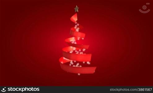 Christmas ribbon tree on red background (loop)