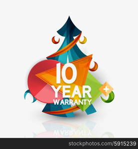 Christmas sale, 10 year warranty label. Holiday tag with reflection. Vector illustration