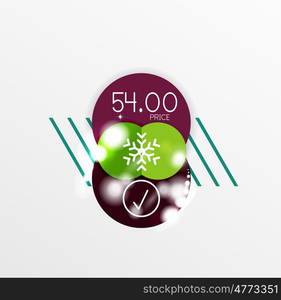 Christmas sale stickers with sample promo text. Christmas sale stickers with sample promo text on geometric shapes - circles