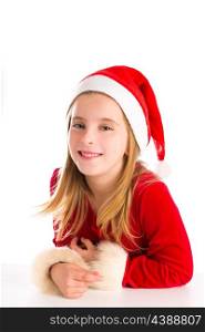 Christmas Santa blond kid girl smiling happy isolated on white