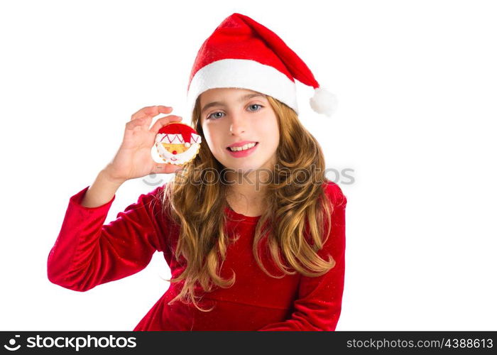 Christmas Santa cookie and Xmas dress kid girl isolated on white background