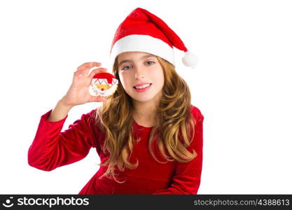 Christmas Santa cookie and Xmas dress kid girl isolated on white background