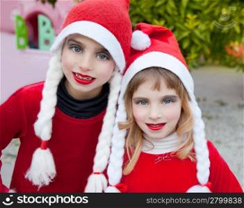 Christmas santa costumer kid girls makeup portrait smiling outdoor